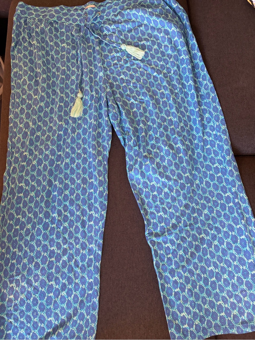 Belle by Kim Gravel Blue Patterned Pull-On Joggers with Tassel